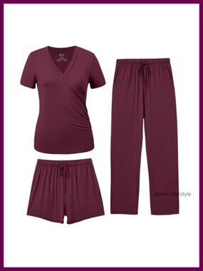 Maternity Nursing Pajama Set 3-Piece Viscose Spandex Lounge